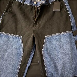 Fashion Nova Two-Tone Black and Blue Relaxed Jeans